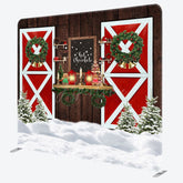 Aperturee - Aperturee Christmas Wood Red Door Square Arch Fabric Backdrop